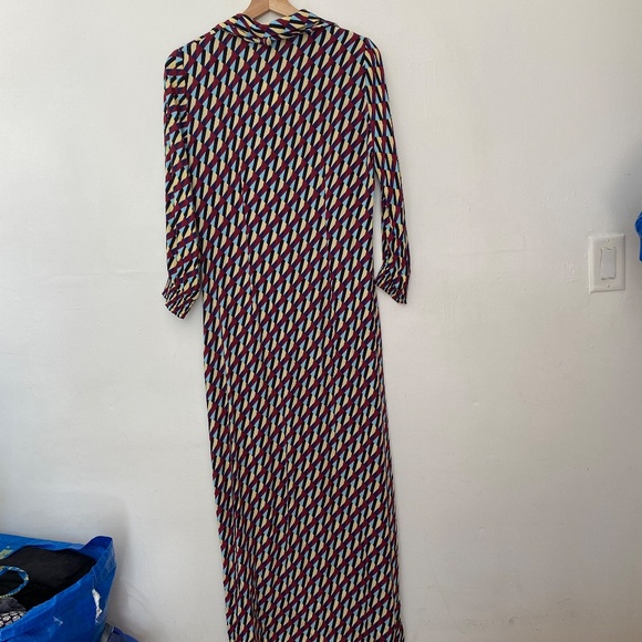 Zara The Sussy Geometric Button Front Maxi Dress with Tie Neck Size Small - Picture 6 of 7